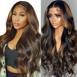 Mocwavy 13x6 Body Wave 200% Density Highlight Ombre Lace Front Wig Human Hair Glueless 26 inch HD Transparent 1B/30 Honey Blonde Lace Frontal Wigs Human Hair Pre Plucked With Baby Hair