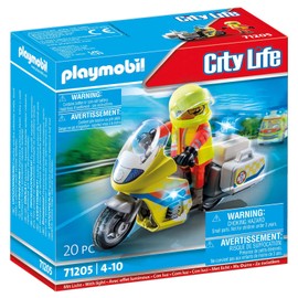 Playmobil 71205 City Life Emergency Motorcycle with Flashing Lights, emergency services Toys set, Fun Imaginative Role-Play, PlaySets Suitable for Children Ages 4+