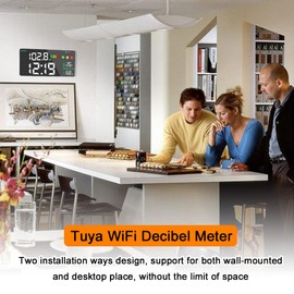 Tuya WiFi Decibel Meter 4in1 Temperature Humidity Decibel Test Alarm Clock 11inch LED Color Display Tuya Intelligent Linkage APP Control Noise Decibel Meter