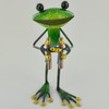 FABULOUS GREEN METAL GARDEN FROG WITH BINOCULARS SCULPTURE ORNAMENT FIGURE