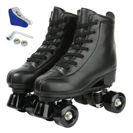 jessie PU Leather Roller Skates Roller Skates for Women Outdoor and Indoor Adjustable Four-Wheel Premium Roller Skates for Women Men Boys and Girls (Black Wheel,Women's 6.5/ Men's 5)