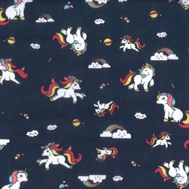 Navy Blue Unicorn Children's Design Polycotton Fabric - Unicorn on Navy Background, 115cm x 92cm