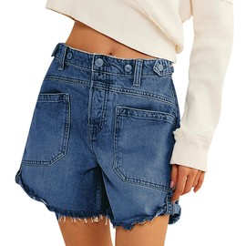 EZAPINE Denim Shorts Women Mid Wasit Fashion 2024 Jean Shorts Distressed Straight Leg Summer Clothing