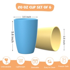 PYRMONT Wheat Straw Sets of 6, Reusable Plstic Cup Sets in 20oz, Campping & Kids' Cup Sets, Mirc Safe