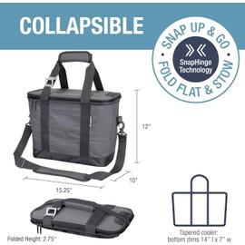 CleverMade Collapsible Insulated Cooler Bag – 30 Can Leakproof Soft Cooler for Beach, Travel, Car – Shoulder Strap, Bottle Opener - Heather Cool Gray/Shadow Gray