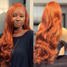 13x6 HD Lace Front Wigs,30 Inch 200% Density Heat Resistant Synthetic Frontal Wigs, Body Wave Middle Part,Pre Plucked with Baby Hair (Auburn)