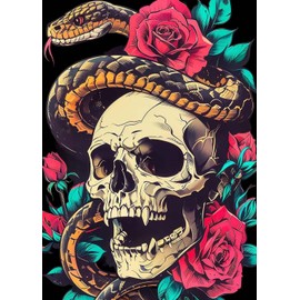 GLXPOG Skull Snake 5D Diamond Painting Picture Set, Diamond Art Painting Kit for Adults, DIY Rhinestone Embroidery Painting Wall Decor 30 x 40 cm