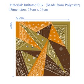 GIMIRO Men's Simulated Silk Scarf 53 x 53 cm Vintage Scarf Small Square British Style Cashew Flower Scarf, Orange Coffee Olive Green Psl