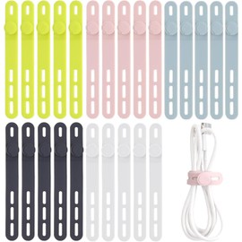 Organizador de Cables Ajustable, Organizadores De Cables, Cable Tie Silicone Bridas de Cable Gestión, Organizador Reutilizable, Elástico Multiusos para Agrupar y Sujetar Cables (25pc colorful)