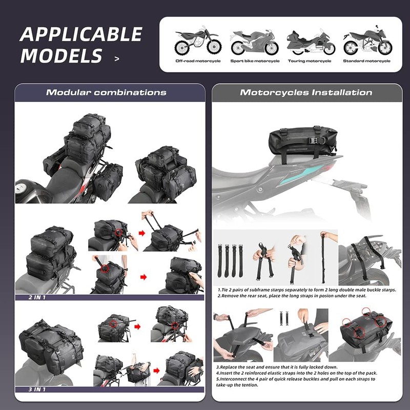 Rhinowalk Motorcycle Tail Bag Motorbike Side Bag 8L Full Waterproof