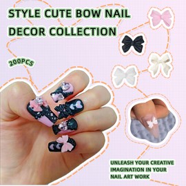 200PCS 8mm × 10mm Color Bow Nails, Bow Nails Accessories Suitable for Nail Design, DIY Decorative Nail Art, DIY Art Crafts(Pink)