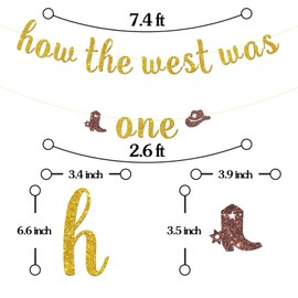 Maicaiffe How the West Was One Banner - Spanish Baby Shower Party Decor - Cowgirl Cowboy 1st Birthday Banner - Mexican Theme First Birthday Party Decorations, Gold Glitter