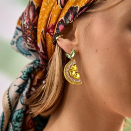 Crystal Lemon Earrings for Women 18k Gold Zircon Fruit Lemon Dangle Dorp Earrings Bohemian Bow Lemons Stud Earring Green Yellow Crystal Fruit Jewelry (Yellow)