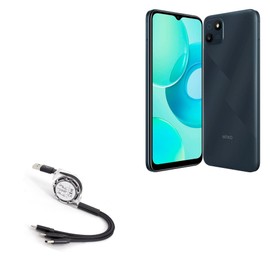 BoxWave Cable Compatible with Wiko T10 - AllCharge miniSync, Retractable, Portable USB Cable - Jet Black