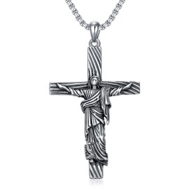 PYTALI Jesus Cross Necklace for Men S925 Sterling Silver Jesus Cross Necklace for Boy Handmade Silver Jesus Cross Necklace for Father’s Day Men Boyfriend Him
