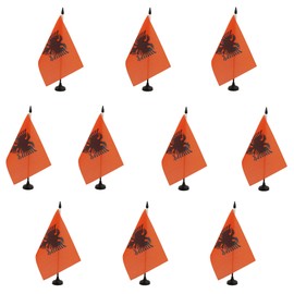 AZ FLAG - 10 Albania Table Flags 21 x 14 cm - 10 Small Albanian Office Flags 100% Polyester with 25 cm Flag Pole and Black Plastic Base