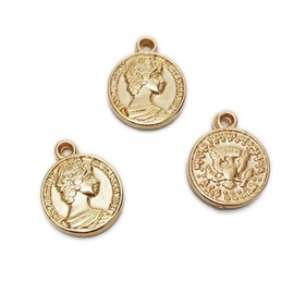30-Piece KC Gold Coins Charms Pendants Plastic Plated Queen Head Earrings findings DIY for Jewelry Making and Crafting