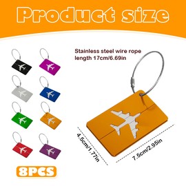 8 Luggage Tags (Blue + Black + Green + red + Purple + Rose + Gold + Silver)， Aluminum Luggage Tags - Vibrant Colors for Suitcases, Travel Bags, Checked Luggage & Backpacks