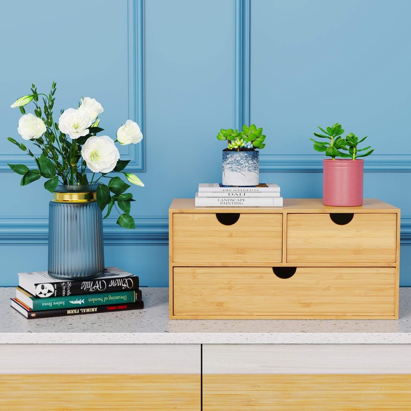 Wisuce Bamboo Desk Organizer - Mini Desktop Drawer Tabletop Storage