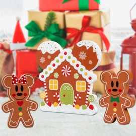 Gingerbread Christmas Tiered Tray Decor Set - 3pcs Wooden Gingerbread Mouse Centerpieces Table Decorations for Home Desk Table Shelf Xmas Party Decor Supplies