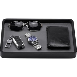 ProCase Wooden Valet Tray for Men, Wood Catch-All EDC Organizer, Nightstand, Entryway Bedside Dump Holder, for Wallets, Keys, Watches, Phones, Loose Change, Trinkets -Black