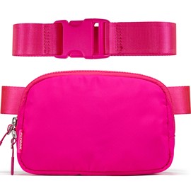 𝗙𝗟𝗬𝗢𝗢𝗞 Unisex Mini 𝗕𝗲𝗹𝘁 𝗕𝗮𝗴 and Extender Strap, Adjustable Strap Nylon Cross Body Sling Bag for Workout, Running, Traveling, Hiking., Sonic Pink, One Size, Two Way Plastic Zipper