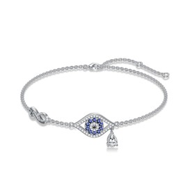 enjoylifecreative Women's Evil Eye Infinity Sign Bracelet 925 Sterling Silver Evil Eye Infinity Bracelet Nazar Eye Infinity Amulet Jewellery Gifts for Women and Girls, One size, Sterling Silver, No