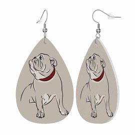 Dog Leather Earrings for Women Vector Image of The English Bulldog Earrings Teardrop Earrings Dangle Earrings Decoration Christmas