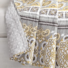 Lush Decor Nesco Stripe Reversible Cotton Throw Blanket, 60" x 50", Yellow & Gray