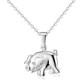 Materia Necklace with Pig Pendant Rhodium-Plated 925 Silver – Children's Lucky Charm + Box #KA-197_K30-45, Sterling Silver, No Gemstone