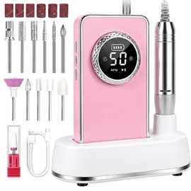 Electric Nail Cutter, 50000 RPM, Professional Rechargeable Portable Nail File Set - For Acrylic Gel Nails, Foot Care & Polishing, Wireless Nail Grinder for Home & Salon (Hot Pink)