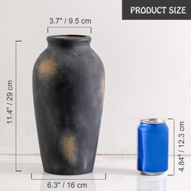 Uiddo Rustic Ceramic Vases for Home Decor,11.4 Inch Black Vintage Vases,Decorative Vase for Living Room,Dining Table,Bedroom,Farmhouse and Office Decor