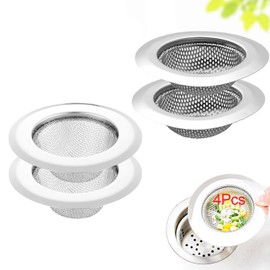 masoe Coladores de Drenaje, 4pcs, 4,5" de diámetro (11,4 cm), Acero Inoxidable, Plateado, Anti Clogging, Adecuado para Cocina/Baño