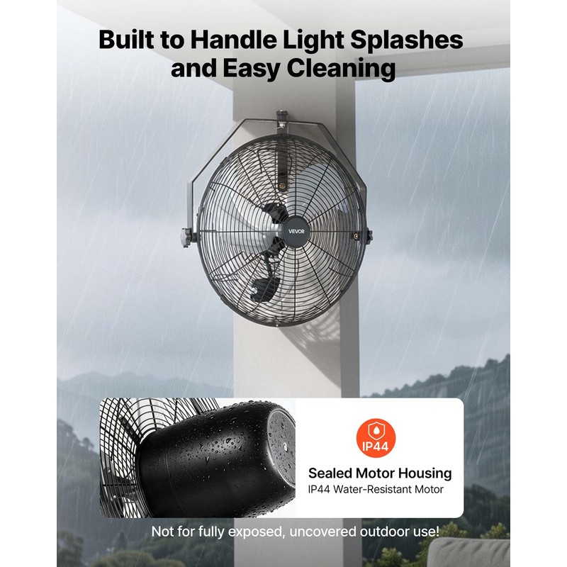 18 Inch Wall Mount Fan, Waterproof, 3-Speed, IP44 Rated, 2