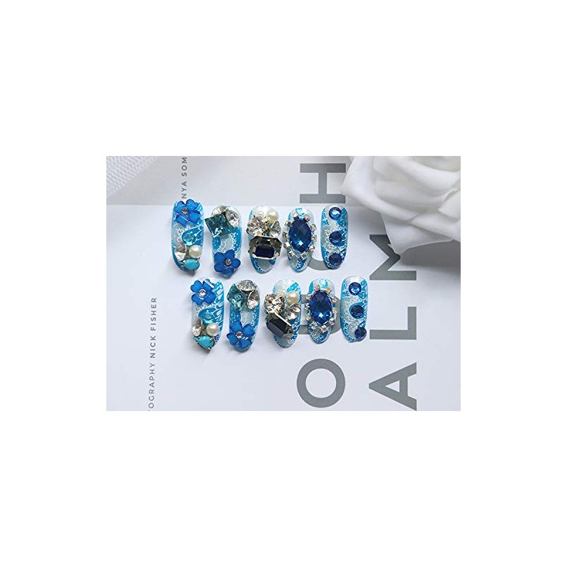 Luxury False Nails Dazzling False Nails Nail Tips Blue Sparkling