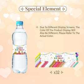 32PCS Happy Birthday Water Bottle Labels, Happy Birthday Water Bottle Stickers for Girl, Cheers to 18/21/30/40 Years Birthday Water Bottle Wrappers, Anniversary Decoration
