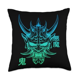 Hannya Oni Mask/ Japan Anime, Demon Warrior Mask, Throw Pillow