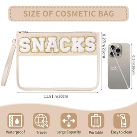 Pinkmik - Bolsa de chenilla con cierre transparente para viajes, bolsa de aperitivos para playa, cosméticos y artículos de cambiador para mujer, Snack