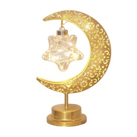 Tabletop Moon Lamp Iron Openwork Pattern LED Hanging Moon Shape Decorative Night Light Star