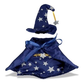 DolliBu Wizard Stuffed Animal Dress Up Set - Cute Teddy Bear Wizard Costume with Blue Cape and Hat with Silver Stars - Large for 8 to 10 Inch Plush Toys