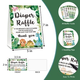 Gihyan Diaper Raffle Baby Shower Game Set(1 Standing Sign + 50 Finding Cards), Dinosaur Theme Diaper Raffle Tickets for Baby Shower, Safari Jungle Gender Reveal Party Favor Decor - A19