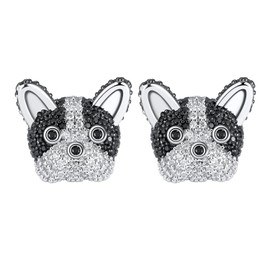 Boston Terrier Stud Earrings for Women by Ginger Lyne Collection, CZ Frenchie French Bulldog Puppy Dog Cubic Zirconia Black White Pup Paw Print Jewelry
