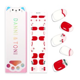 DANNI & TONI Soft Milky White Semi Cured Gel Nail Strips Kids DIY (Cherries Pop) with Jelly Gel Glossy Wraps for Girls 22 Stickers