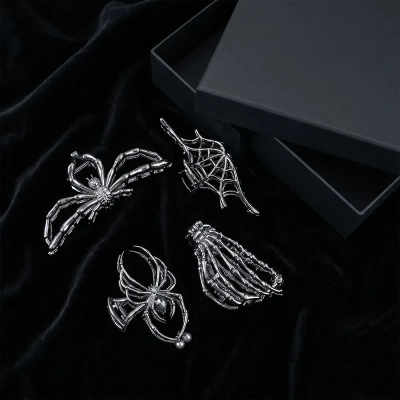4pcs Pinzas Para Cabello Araña Con Strass Punk Fiesta