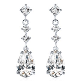 SBLING Platinum-Plated Cubic Zirconia Teardrop Dangle Earrings for Women