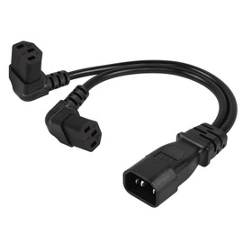 CERRXIAN 1FT C14 to 2 x C13 Y Splitter Extension Power Cable, UPS Server IEC 320 C14 Male to Up Angle Dual C13 Female Power Cord(c14-2c13u)