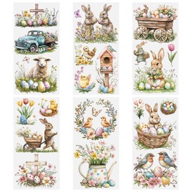HICOHAND Rub on Transfers for Crafts, 6 Sheets 15cmx30cm/5.91 * 11.81in Easter Theme Patterns Waterproof UV DTF Furniture Transfer Stickers for DIY Crafts Wood Glass Farbic