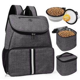 BAGLHER 丨Dog Travel Bag,Airline Approved Pet Supplies Backpack,Dog Travel Backpack with 2 Silicone Collapsible Bowls and 2 Food Baskets. Gray