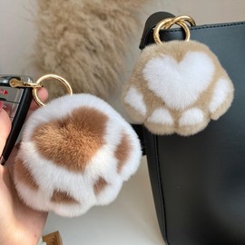 [YEENKE] Cute Cat Plush Keychain,Plush Paw Keychains for Women,Key Chain Black Girl Cat Bag Purse Decoration Cat Lover Gifts for Women, Pink,1Pack/Brown