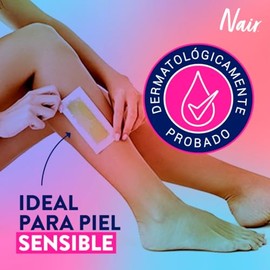 Nair Tiras de Cera Fría Corporal Sensible 40 piezas. Marca Probada por Dermatólogos con Extracto de Manzanilla, Piel Suave y Tersa hasta por 4 Semanas